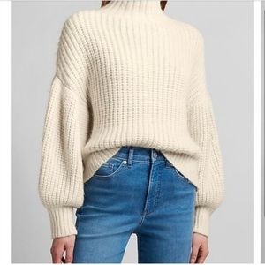 Express Knit Turtle-Neck Balloon-Sleeve Chunky Sweater
